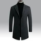 Осенне-зимнее длинное хлопковое пальто, новинка 2021, однотонная Повседневная Деловая модная мужская одежда, приталенная ветровка, куртка