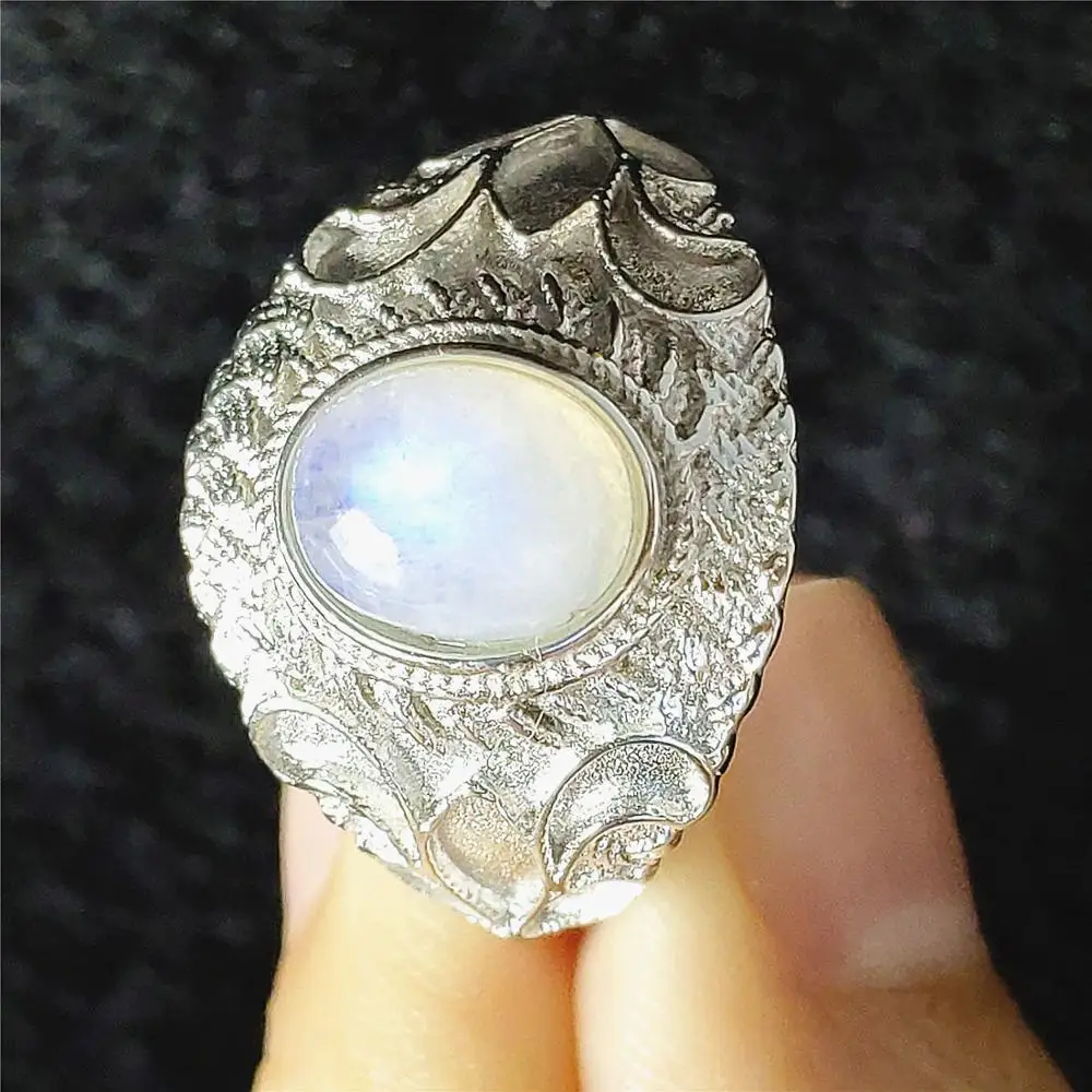 Натуральный лунный камень голубой свет кристалл регулируемое кольцо 10x8 мм бисер