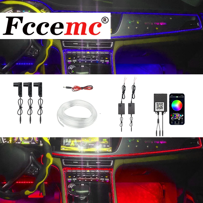 

Универсальная автоматическая подсветка для украшения салона автомобиля, волоконно-оптическая ленсветильник с управлением через приложен...