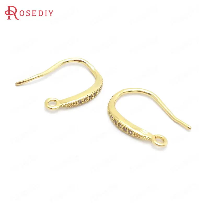 

(37844)10PCS Height 15MM 24K Gold Color Brass and Zircon Earrings Hooks Jewelry Making Supplies Diy Findings Accessories