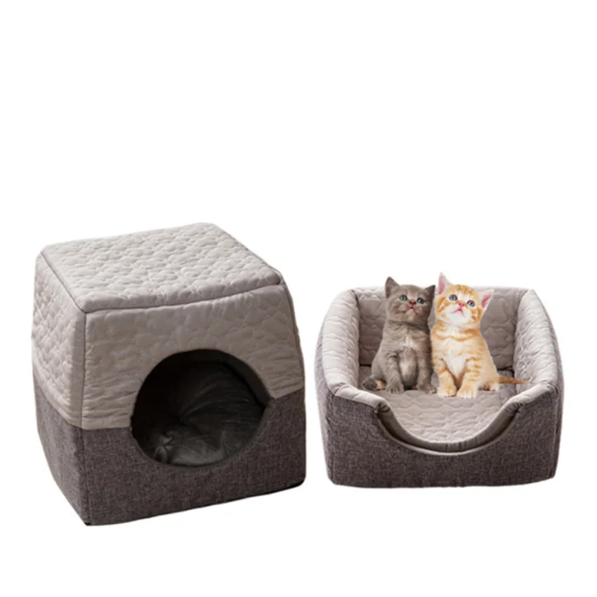 

Square Cat House Warm In Winter And Cool In Summer Pet Litter Small Dog Kitten Puppies Semi-Enclosed Dog Bed Dual-use Mat