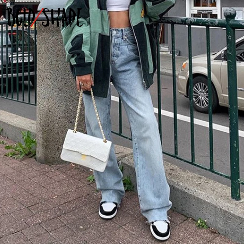 

Bold Shade Grunge Fashion 90s Streetwear Denim Pants Solid High Waist Skater Girl Style Straight Jeans Women Indie Spring 2021