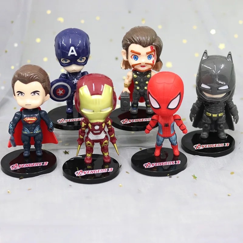 

6 pcs Marvel Cartoon animation Avenger Alliance Action Character Decoration Iron Man Spider Man Decoration Doll Hand Made Model