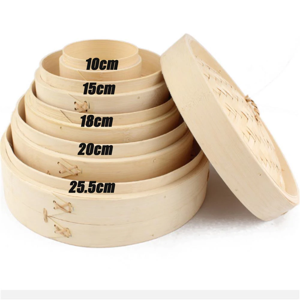 

10/15/18/20/25.5cm 2 Tiers Natural Bamboo Cage Dumpling Steamer Basket with Lid Bao Bun Steamers Kitchen Cooking Tools