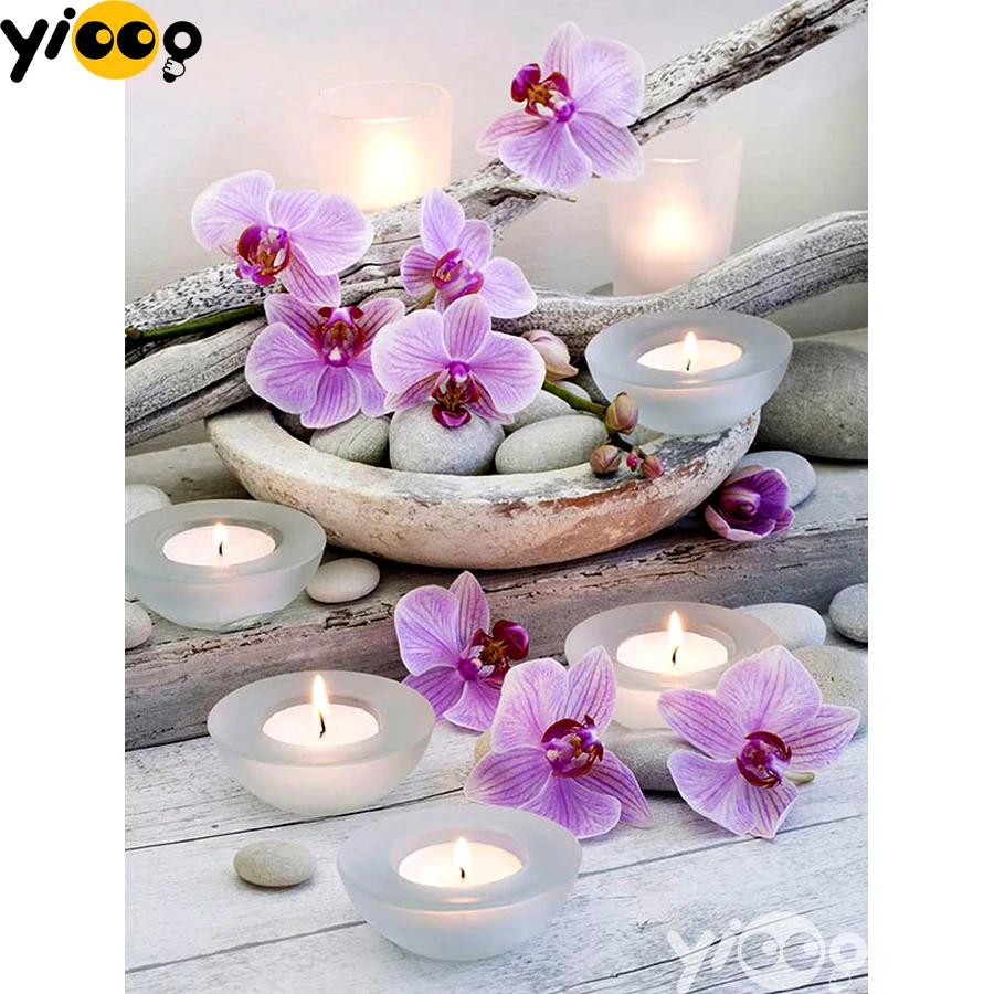 

Full Square/Round Diamond Embroidery Orchids and candles 5D Diamond Painting Rhinestone Mosaic Home Decor Gift AX2928
