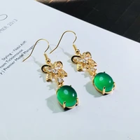fine emerald agate chalcedony 925 sterling silver rose gold palace style earrings jewelry lucky jade stone ear decoration crafts