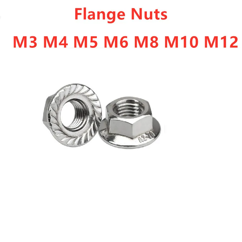 

100PCS DIN6923 M3 M4 M5 M6 M8 M10 M12 304 Stainless Steel Hexagon Flange Nuts Pinking Slip Locking Lock Nut