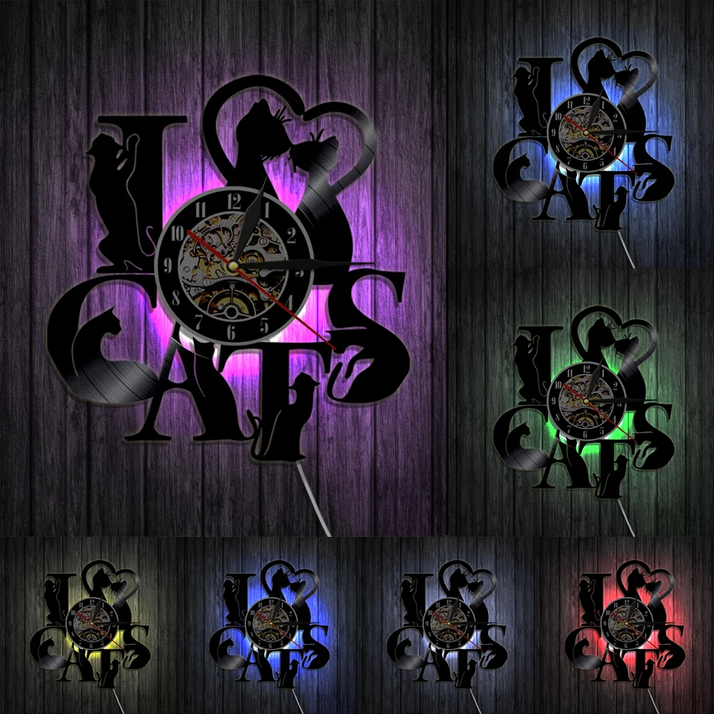 Милый Кот светодиодный часы освещение искусство Китти декоративные настенные 12