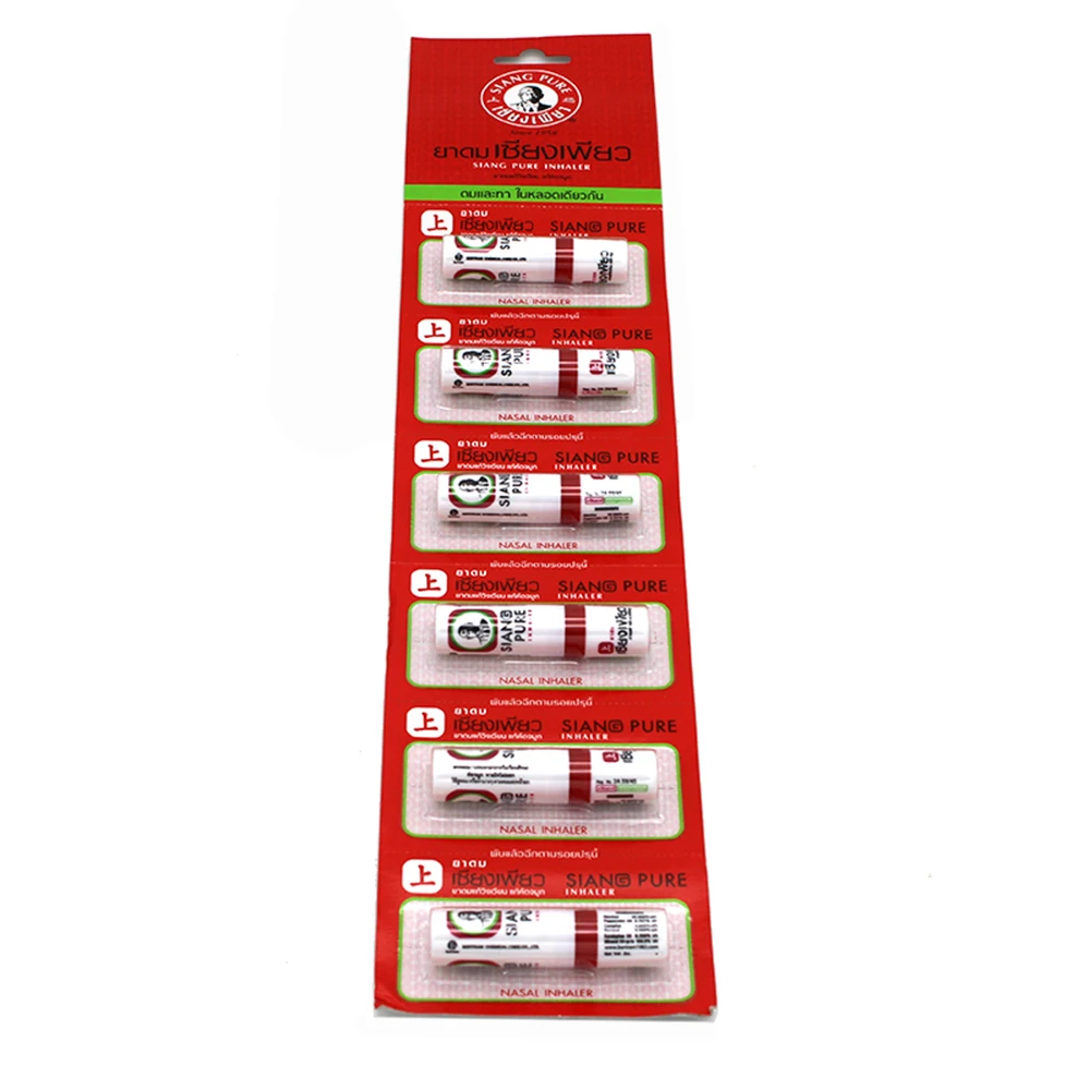 6pcs with paper card 6 шт Таиланд SIANG Mint цилиндрические контейнеры для носовых ингаляторов освежающие мозги против усталости лекарство душно для носа, для лечения ринитов аспиратор головная боль - Цвет: 6pcs with paper card