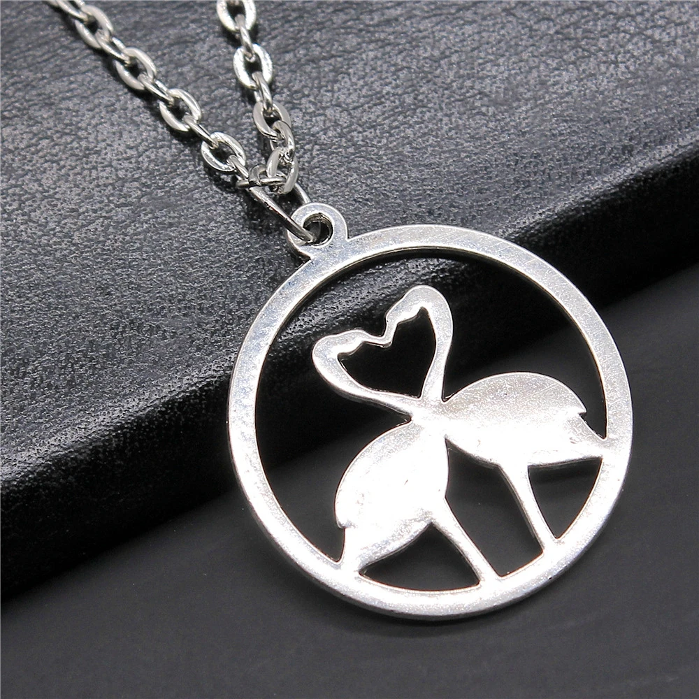 Античные серебряные Цвет 26x30 мм Фламинго Очаровательная подвеска ожерелье для