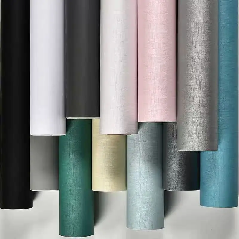 

Family Wallpaper Self-adhesive Waterproof Wallpaper Linen Pattern Mildew Solid Color Dormitory Bedroom Children's Room Paper