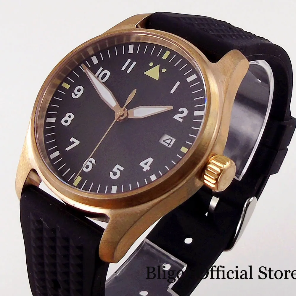 

Часы мужские механические Nologo, 39 мм, черные, бронзовые, водонепроницаемость до 200 м