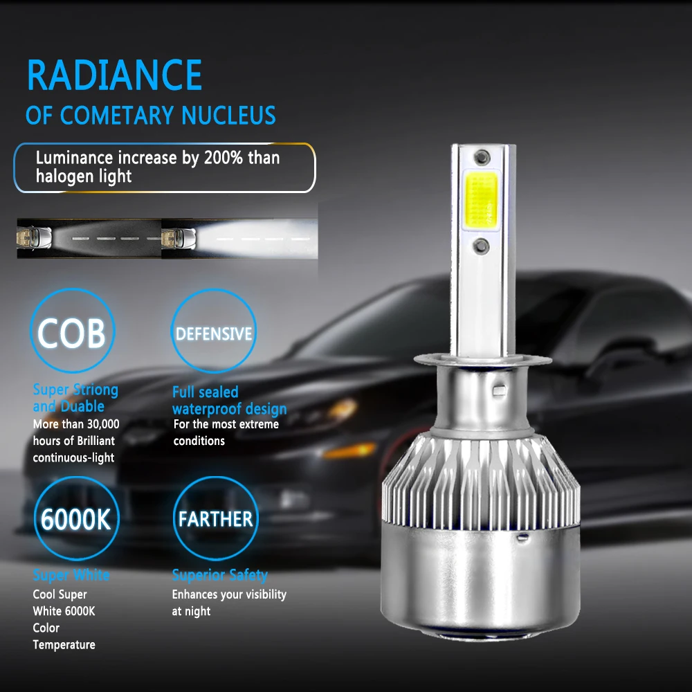 

C6 H1 H3 Car Led Headlight Bulbs H7 LED Car Lights H4 880 H11 HB3 9005 HB4 9006 H13 6000K 36W 12V 3800LM Auto Headlamps