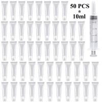50 pcs empty lip gloss tubes with syringe injector funnels clear soft lip gloss container refillable lipgloss tubes for diy tool