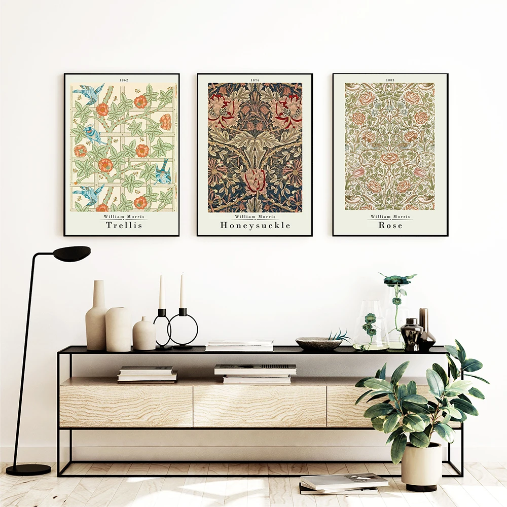 Холст с изображением Вильяма Морриса цветные цветы розы листья выставки