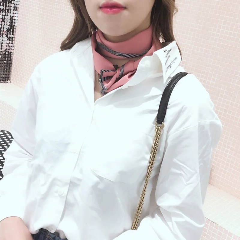 Шарф женский с бахромой и краями Шелковый маленький мягкий Многофункциональный