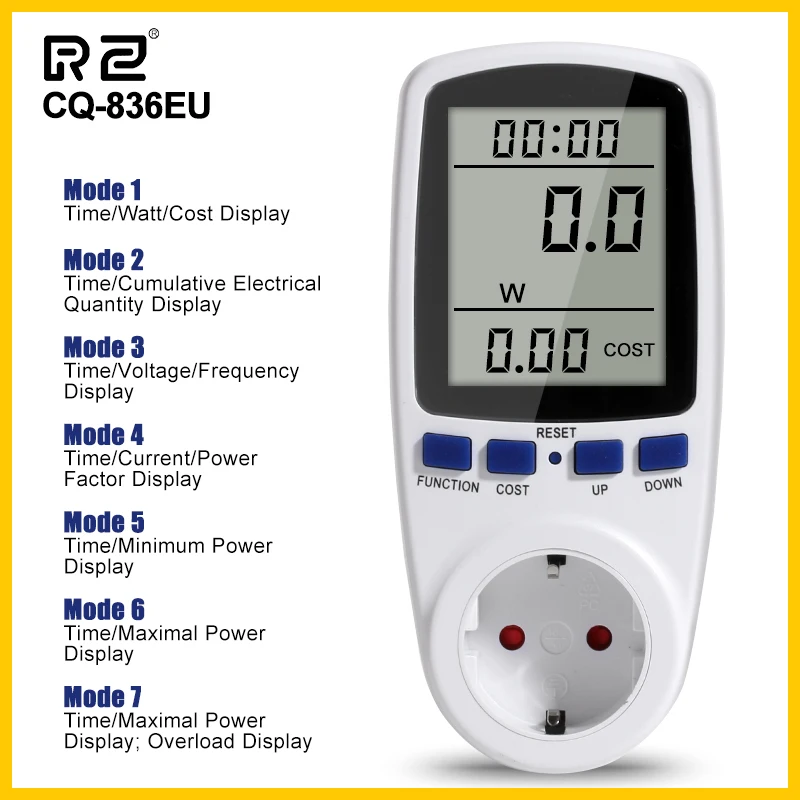 

Цифровой измеритель мощности RZ, 230 В, измеритель электроэнергии с монитором