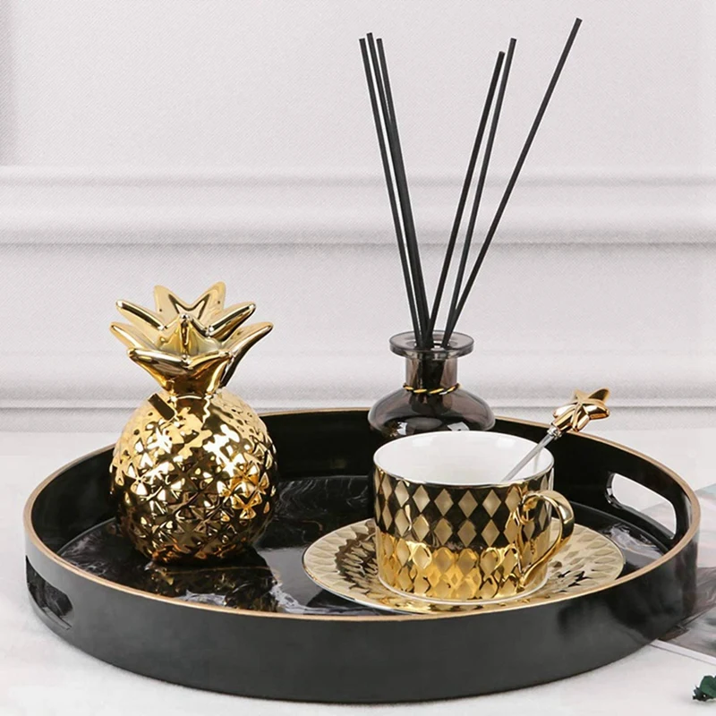 

2 Pcs Round Decorative Tray Home Use Desktop Decoration Tea Tray, 30 X 30 X 7.2 cm & 33 X 33 X 4.2 cm