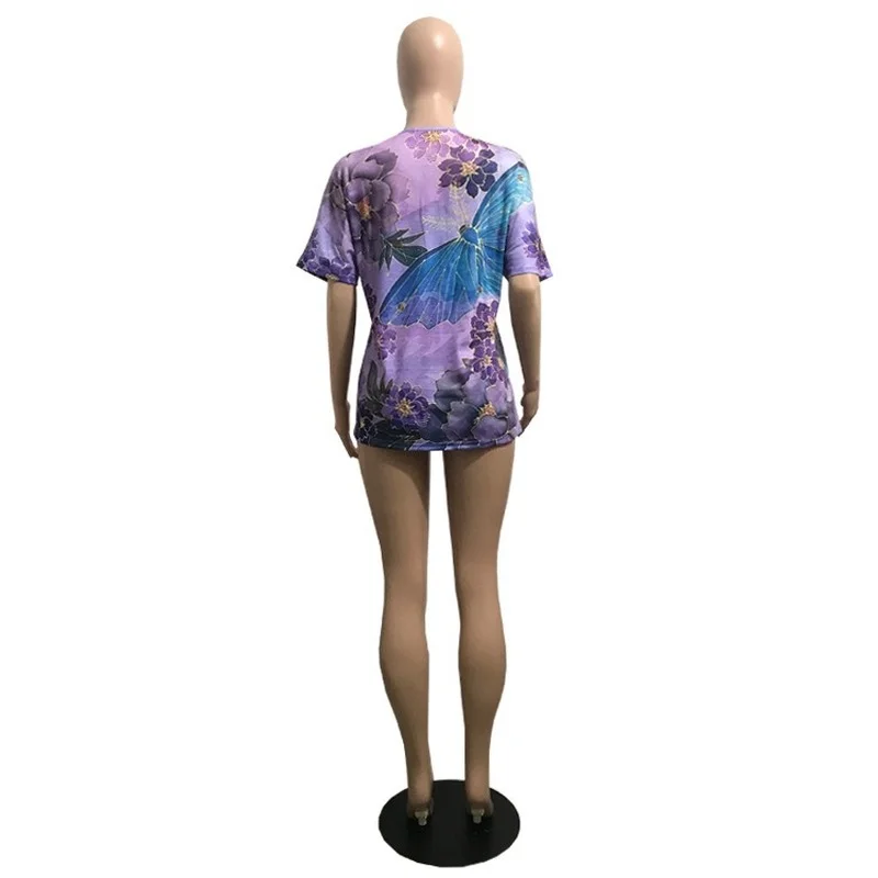 

2021 Women's Clothing Short Sleeve T-shirt 3D Digital Printing V-neck Short Sleeve Female T