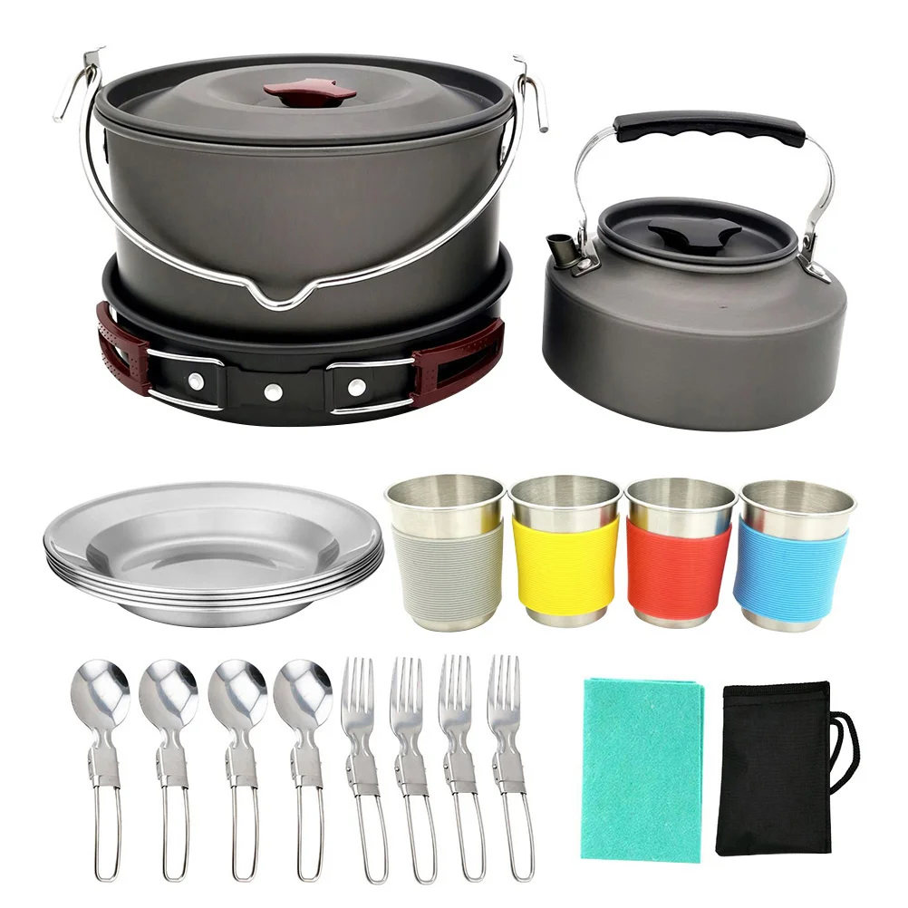 

22pcs/ Set Portable Picnic Camping Cookware Outdoor Pan Pot Travel Kit
