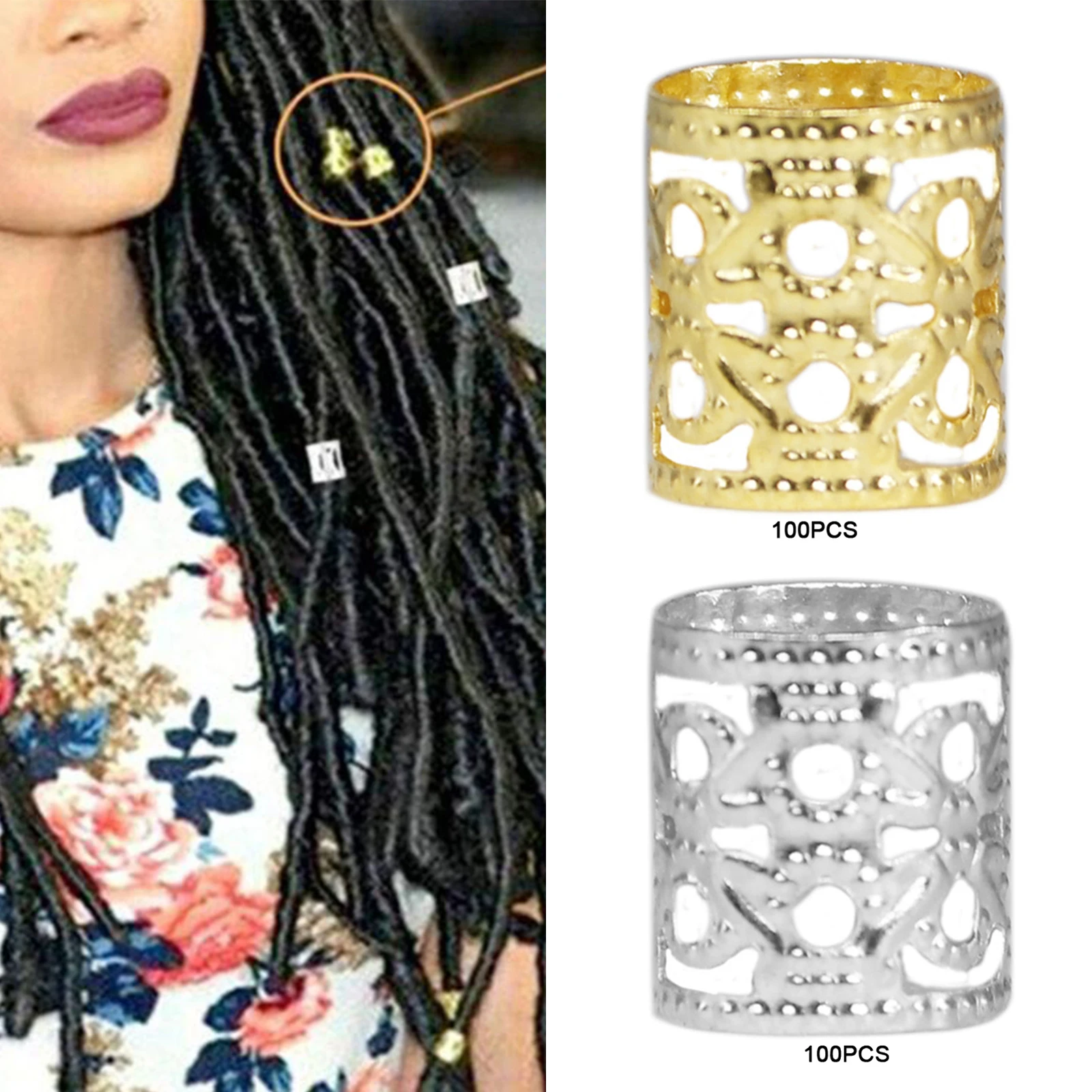 

100Pcs Dirty Hair Extension Buckles Dreadlock Braid Rings for Women Girls Hair Jewelry Big Ring Braiding Wig Adjustable Pendants