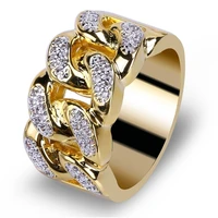 fashion women hip hop ring classic cubic zirconia 13mm width gold color ring for famale best gift