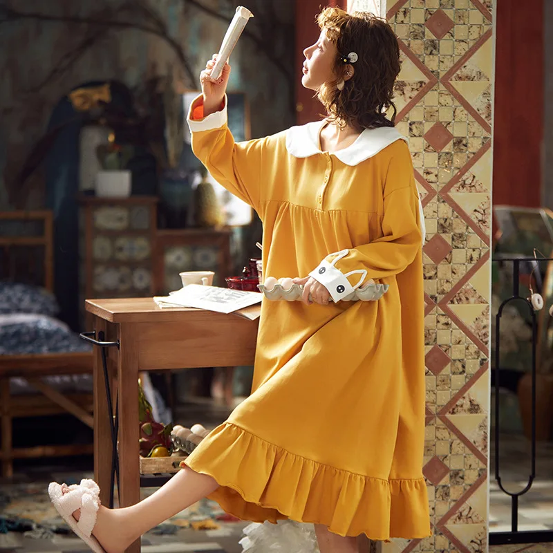 Женское хлопковое ночное белье 100% хлопок ночная рубашка в стиле Kawaii сорочка с