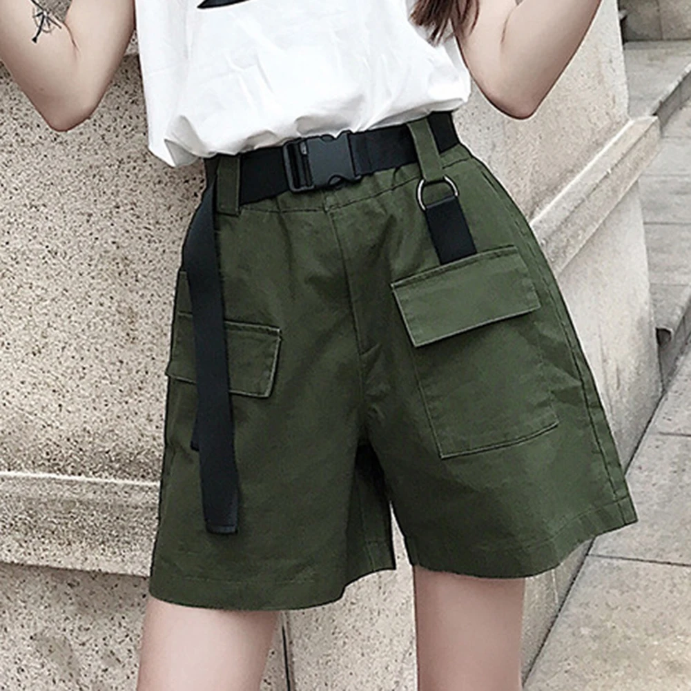 

Plus Size Women Summer Shorts With Belt Fashion Casual Streetwear Cargo Shorts Feminino Army Green Short Femme short mujer