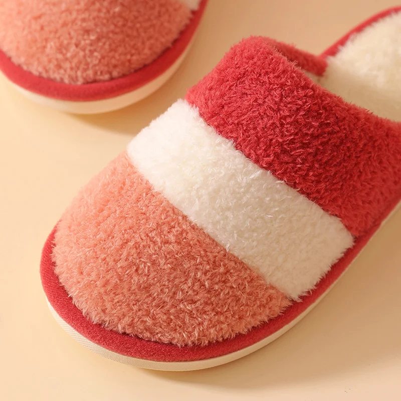 Striped Shoes Slipper Womens Men Home Fluffy House Winter Warm Slippers Soft Shoes Indoors Bedroom Soft Fur Slippers Big Size