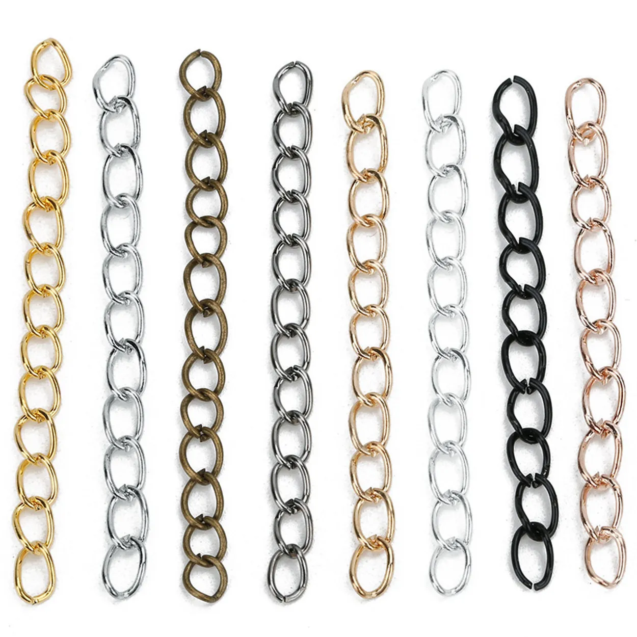 

100pcs 50mmx3mm Gold Silver Bronze Color Iron Metal Extension Extender Chain For Jewelry Making DIY Crafts Findings Supplies