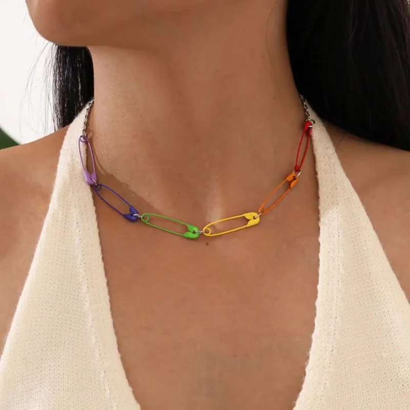 

2021 New Fashion All-match Color Pin Necklace Ladies accessories Ladies necklace birthday present 목걸이 acier inoxydable bijoux ba