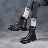 spring the new hollow out pu female bare boots fashion black thick bottom womens boots lace all match mid boots boots fur boots