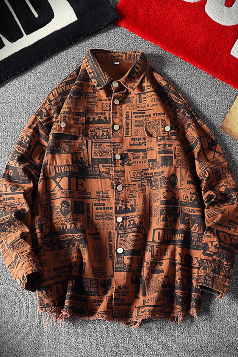 

2020 Men's Casual Shirt Hip Hop Patchwork Printed Long Sleeve Spring Summer Shirts Men National tide Fashion M-5xl
