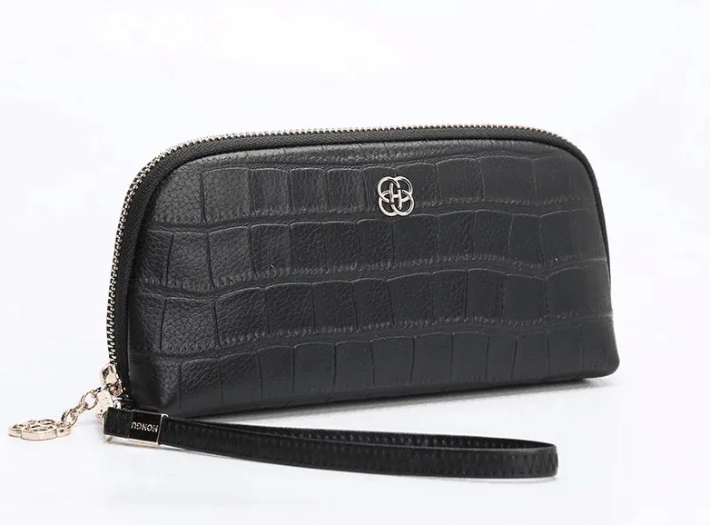 

Genuine leather crocodile women long purse zip wrist bag