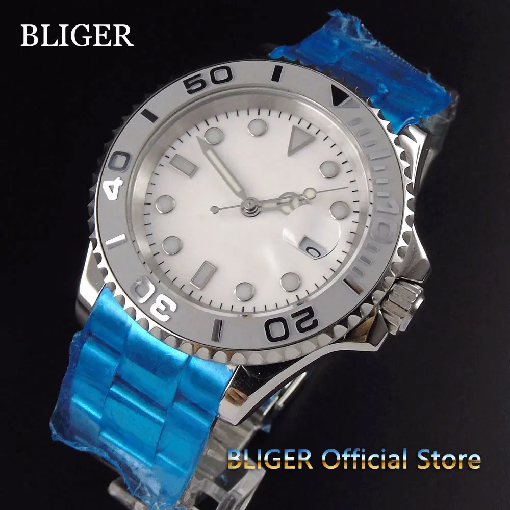 Bliger 40 мм белый/светло-серый Циферблат светящийся стеклянный циферблат серый