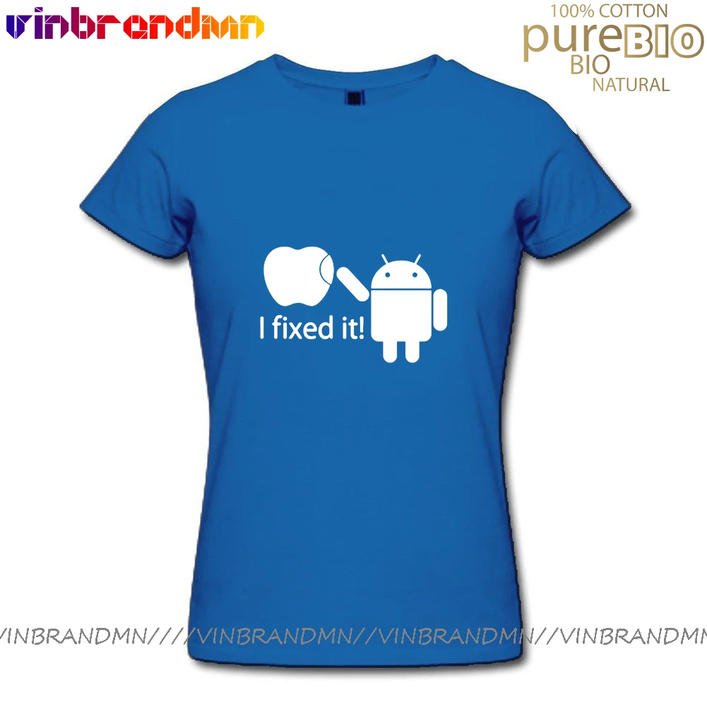 Android исправить это Apple футболка для женщин Юмор логос напечатал забавная с