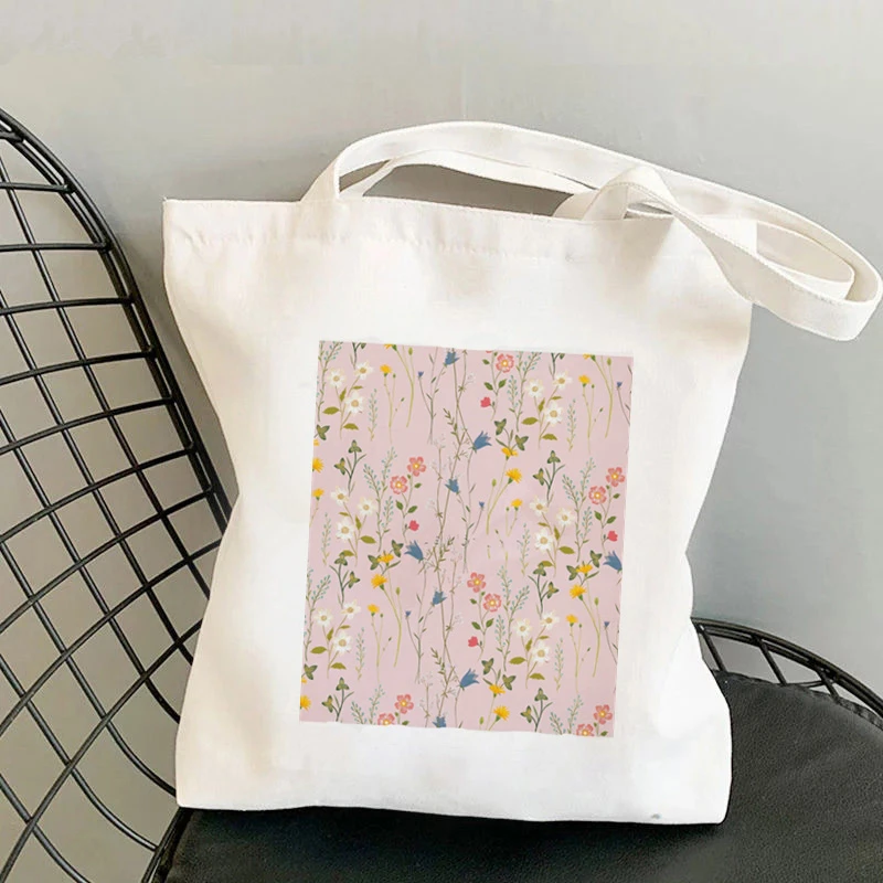 

Full Bloom Boom Bouquet Letter Printing Handbag Whimsy Line Abstract Art Strange Animal Casual Shopping Shoulder Canvas Tote Bag