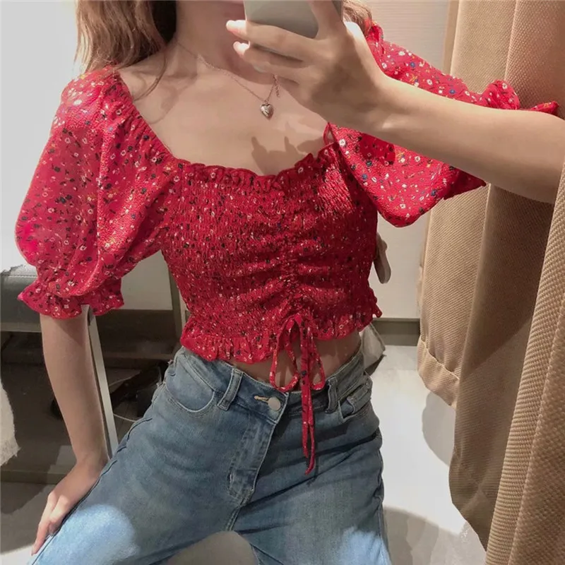 Блузы с цветочным принтом Лето 2021 новая рубашка для женщин коротким рукавом