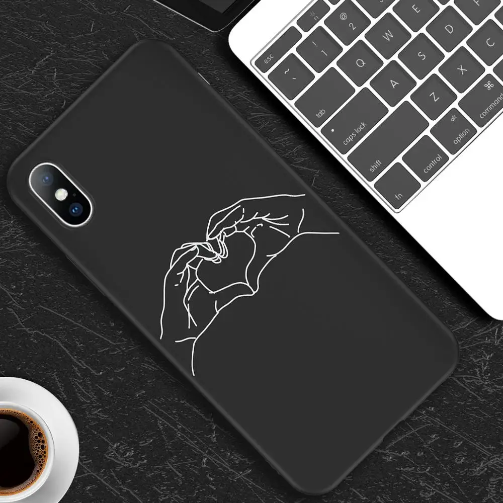 T1 Чехол для телефона для iPhone X XR XS 11 Pro Max 6 6s 7 8 Plus, абстрактное искусство, пара, любовь, сердце, рисунок, мягкий ТПУ Черный чехол - Цвет: T1