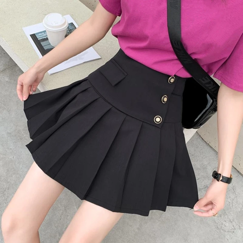 

Корейская Повседневная Женская мини-юбка А-силуэта с высокой талией, Женская однотонная плиссированная мини-юбка, сексуальная