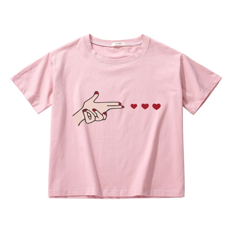 

new Gun Heart Funny crop top women breathable cotton Hipster tees short Tops Shirt korean style sexy crop tops women clothing