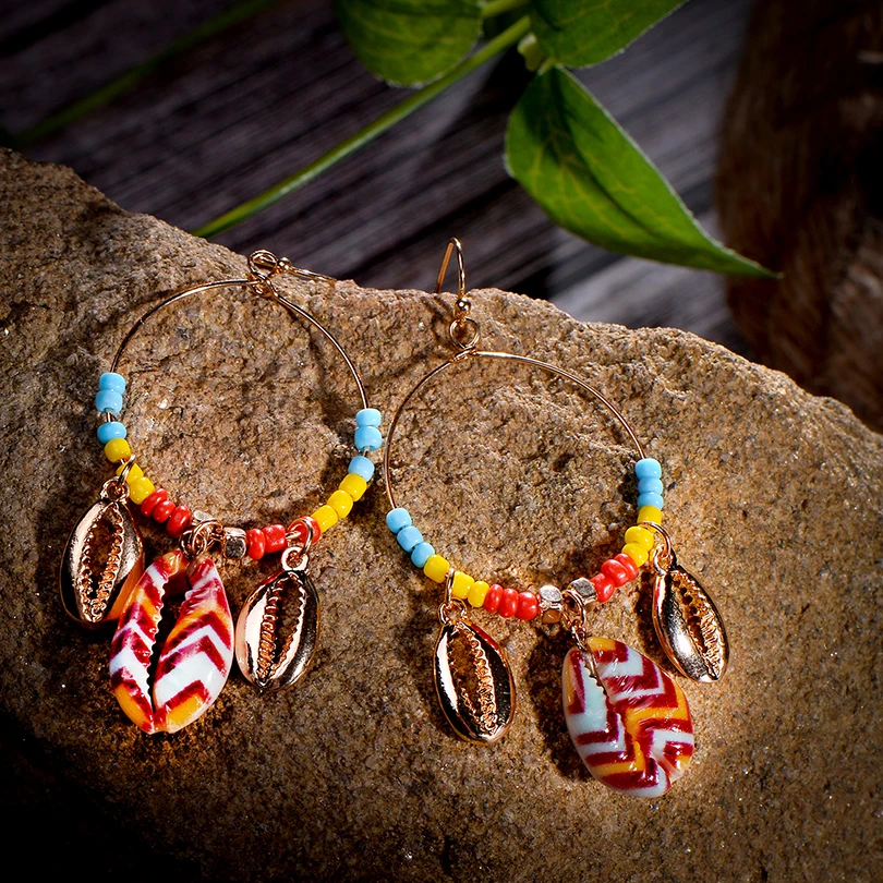 Boho Fresh Natural Shell Висячие серьги Модные ювелирные изделия 2019 многоцветные бусины