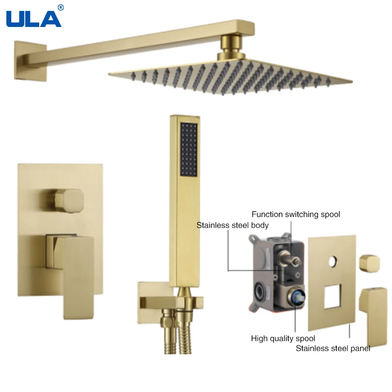 Матовый Золотой смеситель для душа ULA Душевая насадка Rianfall система настенный