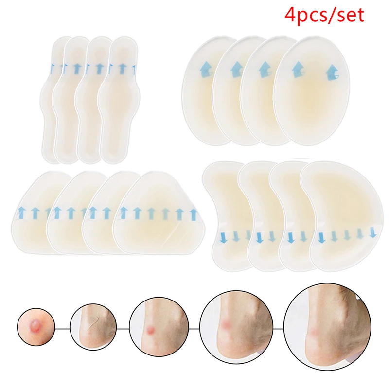 

4pcs/set Adhesive Hydrocolloid Gel Blister Plaster Heel Anti-wearing Heel Sticker Pedicure Patch Plaster Foot Care Tools