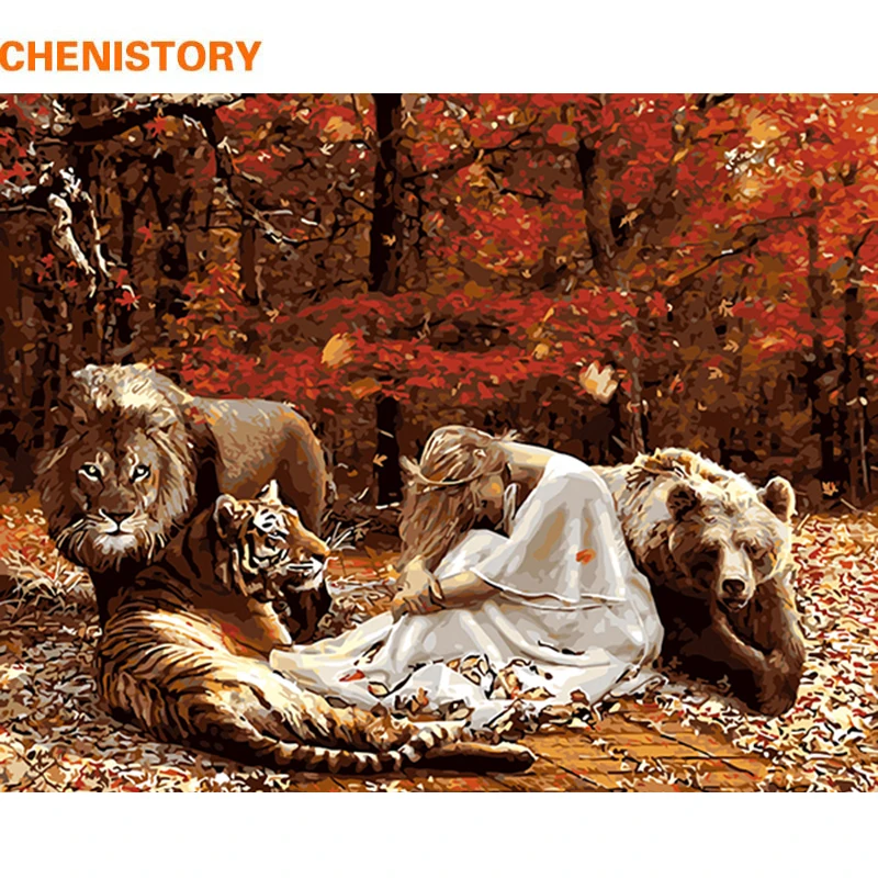 Женский набор для рисования по номерам CHENISTORY животными на холсте каллиграфия