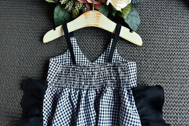 Хлопковая одежда для малышей черные платья девочек платье с v-образным вырезом на