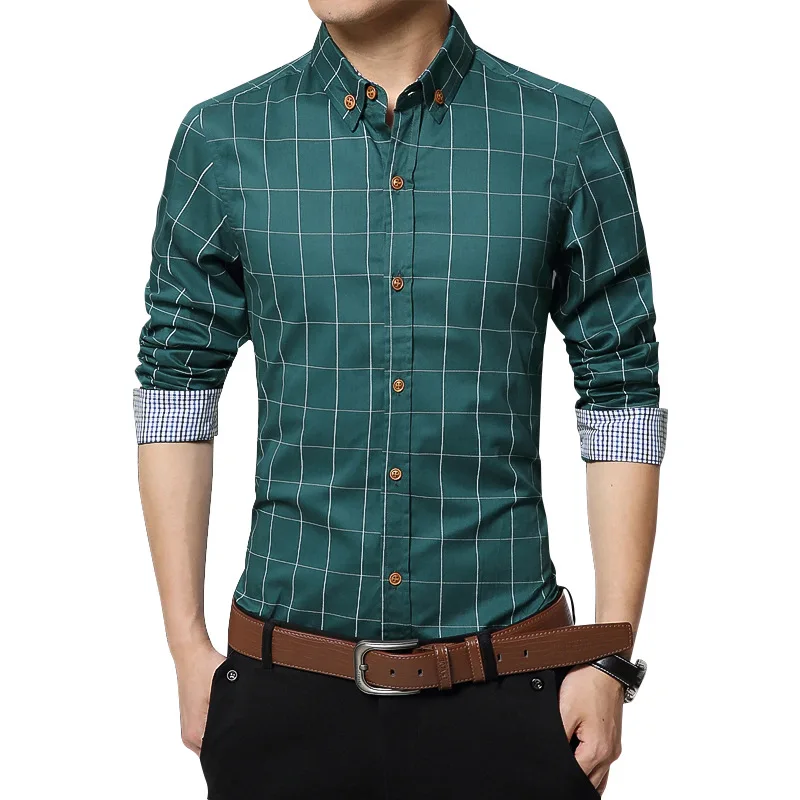Men's Shirt Cotton Dress Plaid Shirts Male Long Sleeve Slim High Quality Fit Business Casual Cardigan Shirt Plus Size 5XL