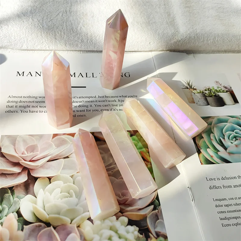 

Natural Stones Aura Rose Quartz Crystal Wand Point Healing Gemstones Reiki Decoration