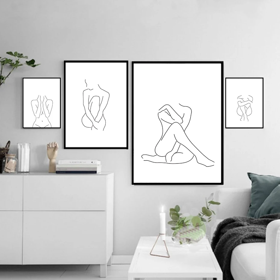 Модульная светло бежевого цвета Картина на холсте женщина минималистский