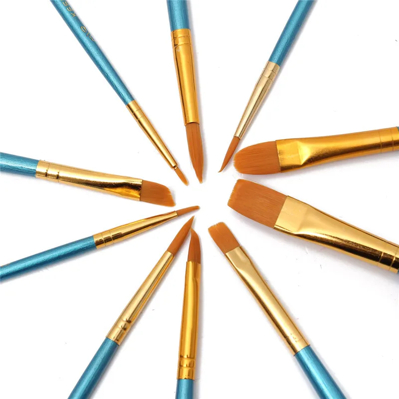 

10pcs New Nylon Wooden Handle Paint Brush Set for Kids Watercolor Gouache Drawing Painting Art Supplies L23